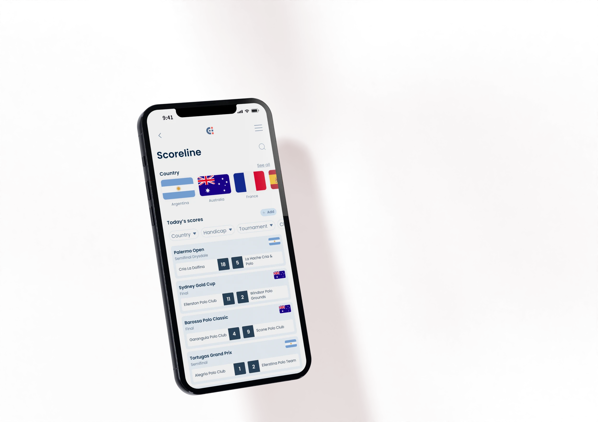 The Chukker app on two phones: the Scoreline screen in front, the Ponies screen behind