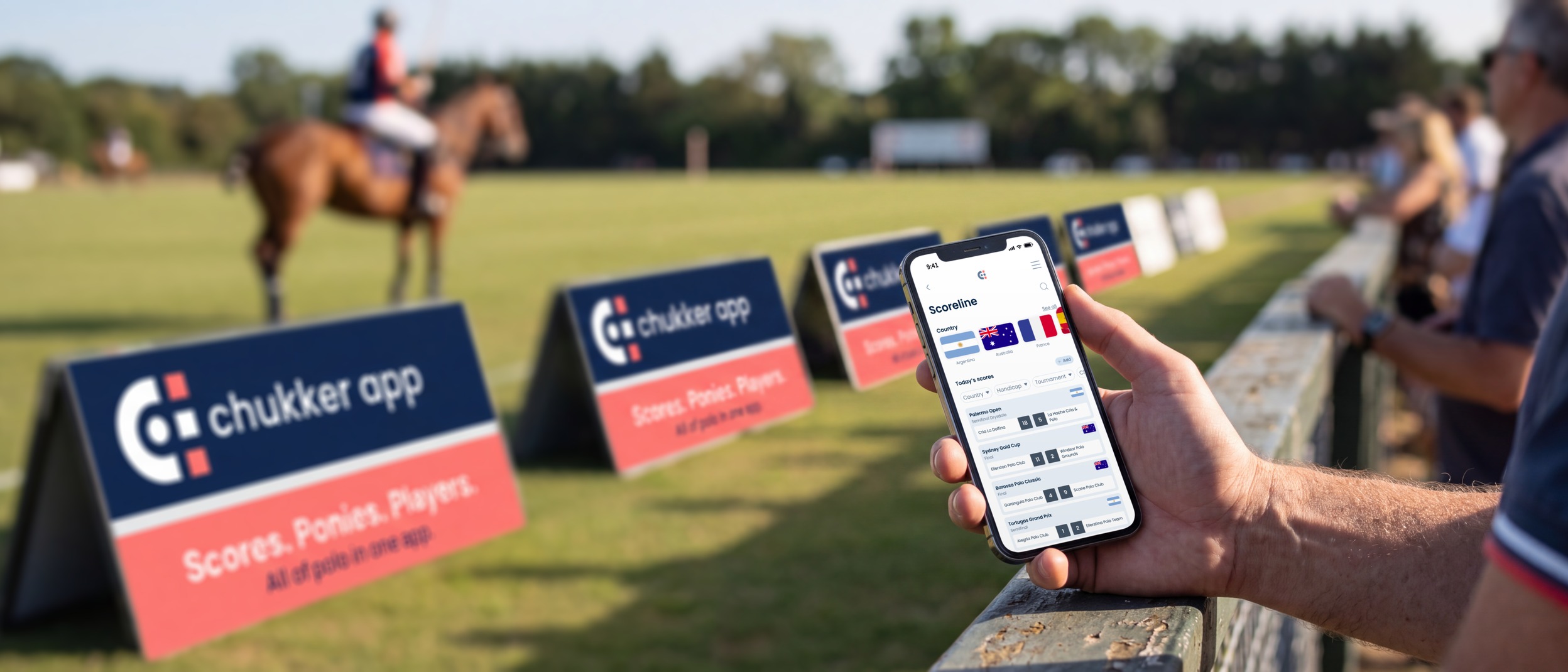 The Chukker app in use at a polo match.