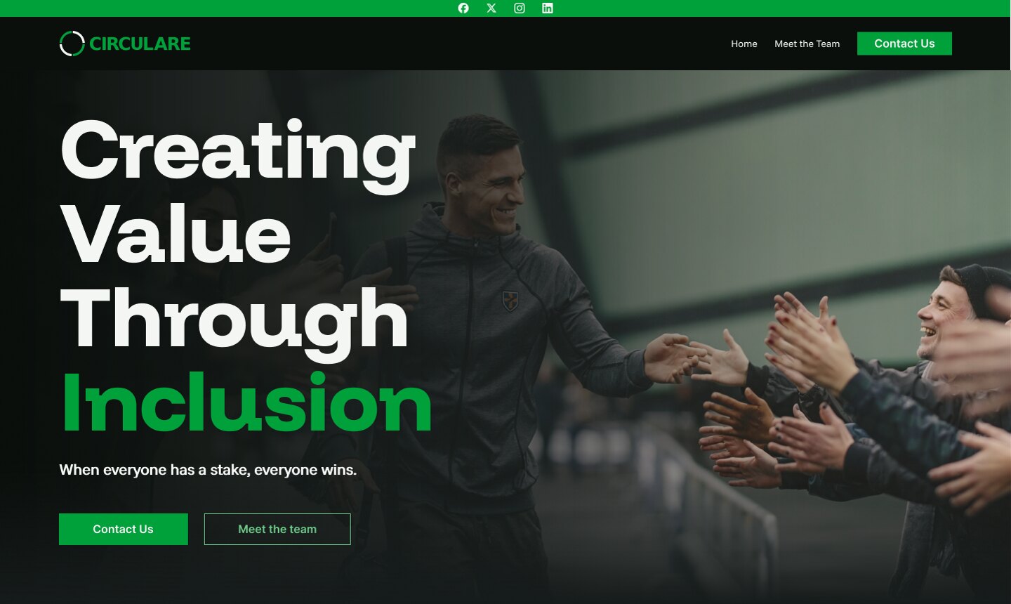 The Circulare website home page, headline Creating Value Through Inclusion.