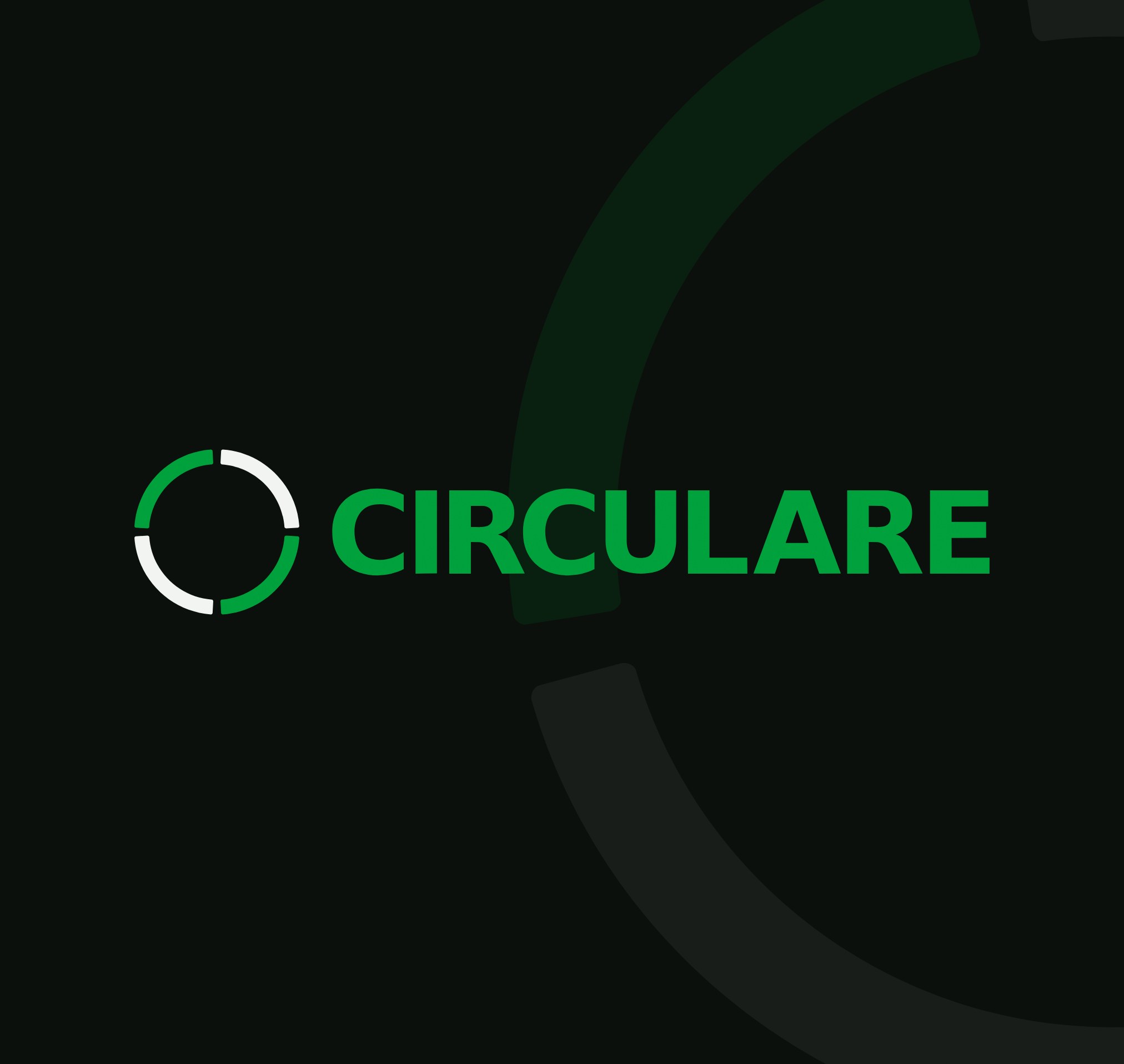 The Circulare logo, a segmented green and white ring and the name in green, on near-black.