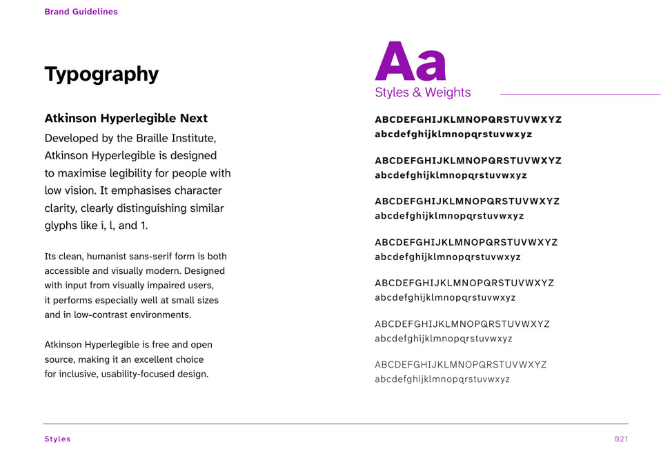 Brand book, page 21, styles opener.