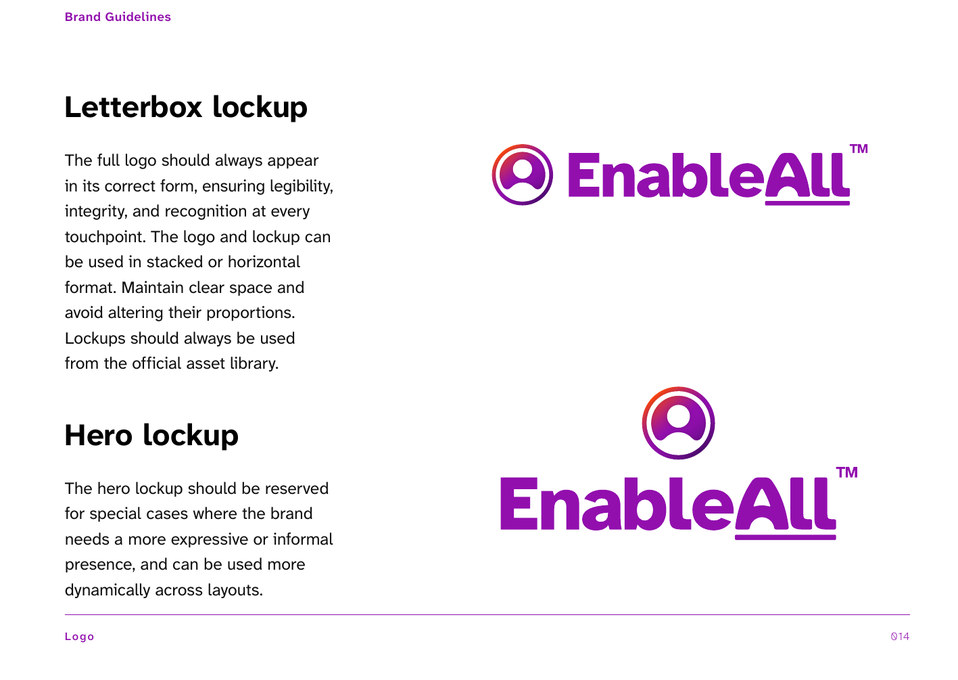 Brand book, page 14, logotype.