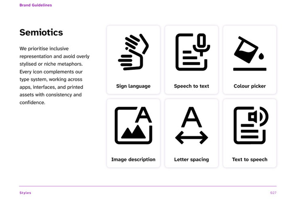 Brand book, page 28, semiotics.