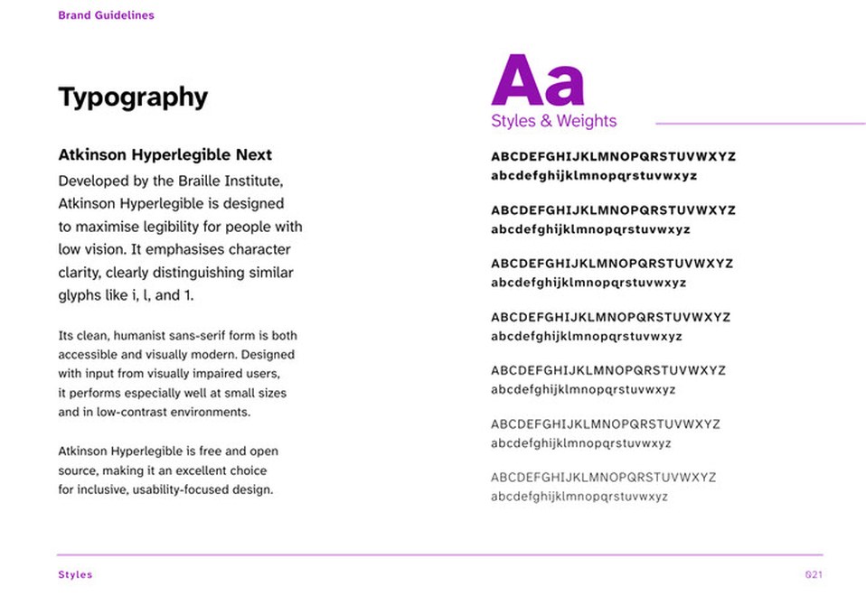 Brand book, page 22, typography.