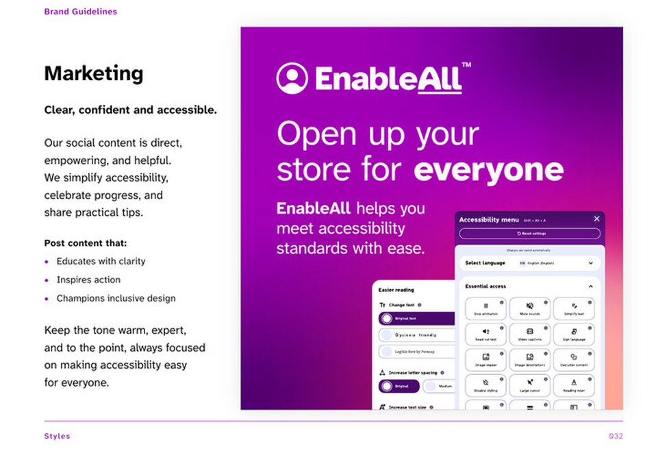 Brand book, page 33, marketing.
