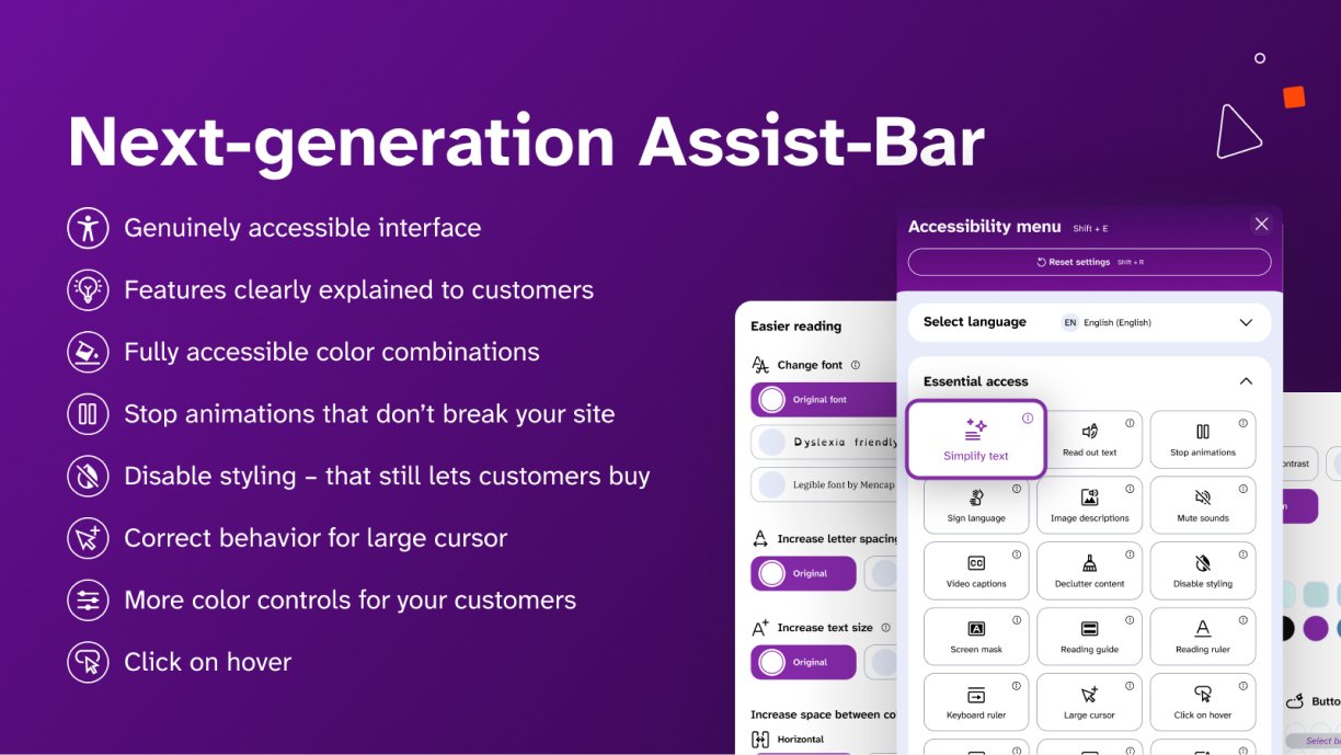 Shopify app card: Next-generation Assist-Bar, with its feature list.