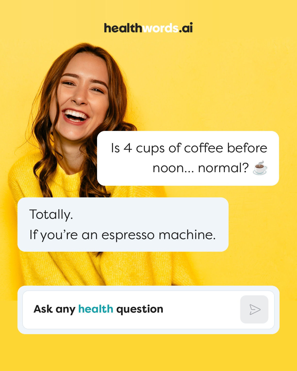 A Healthwords advert with a coffee cup and a chat bubble.