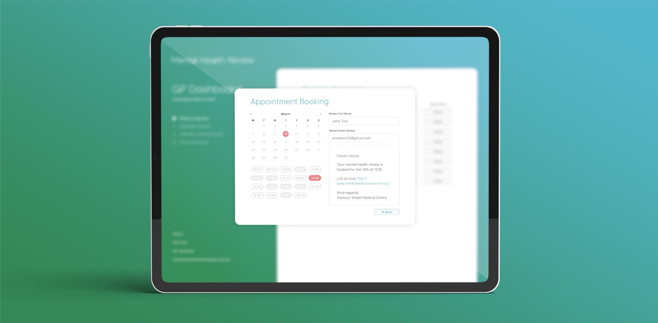 Booking an appointment from the dashboard.