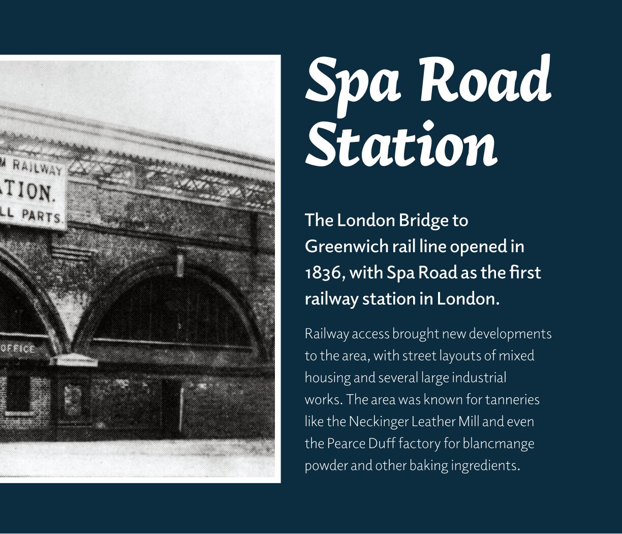 The Spa Road Station story, an archive photo of the station arches.
