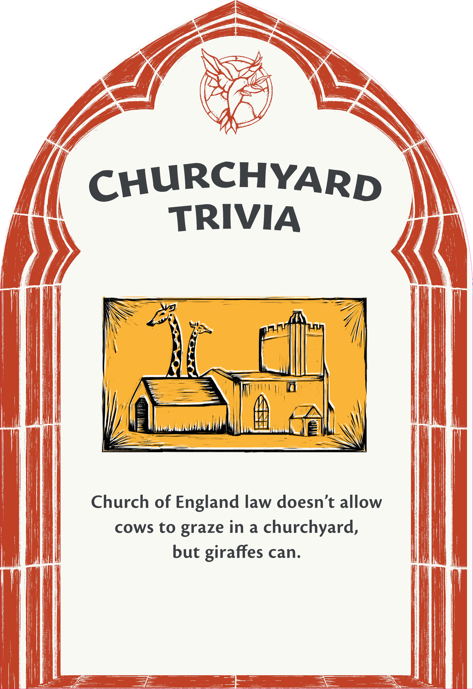 Churchyard Trivia panel in an arched frame.